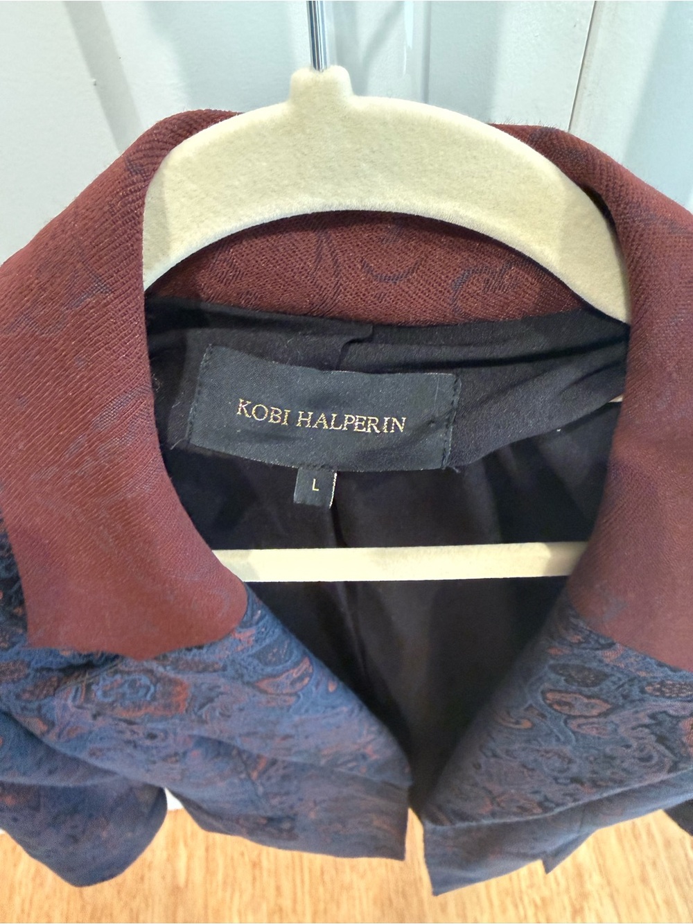 Kobi Halperin Navy Paisley Blazer with Brown Collar - Picture 2 of 3